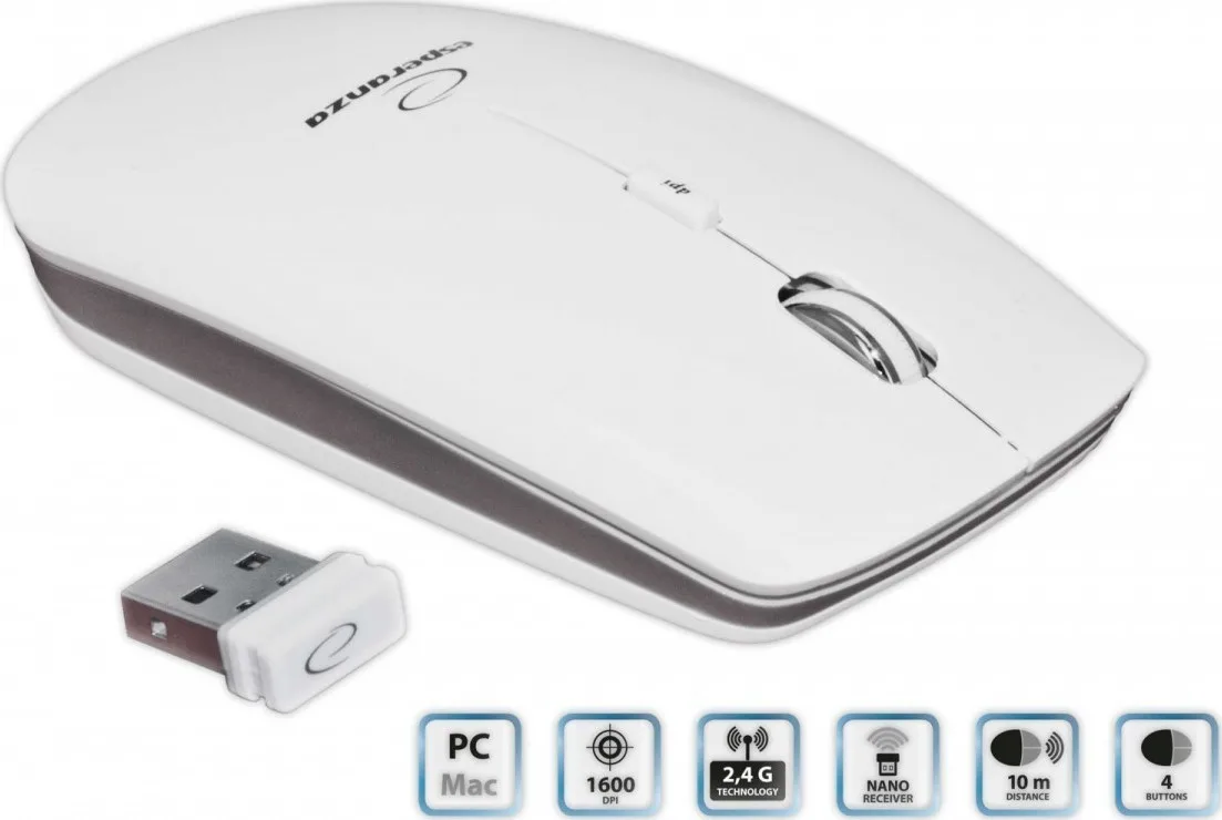 Esperanza Wireless 4D Optical Mouse Suturn Ασύρματο Mini Ποντίκι Λευκό