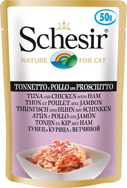 Schesir Nature for Cat Υγρή Τροφή για Ενήλικες Γάτες σε Φακελάκι με Κοτόπουλο και Τόνο χωρίς Γλουτένη 50gr