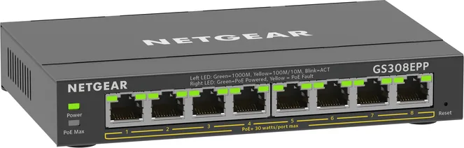 NETGEAR 8-Port Gigabit Ethernet High-Power PoE+ Plus Switch (GS308EPP) Διαχειρίσιμος L2/L3 Gigabit Ethernet (10/100/1000