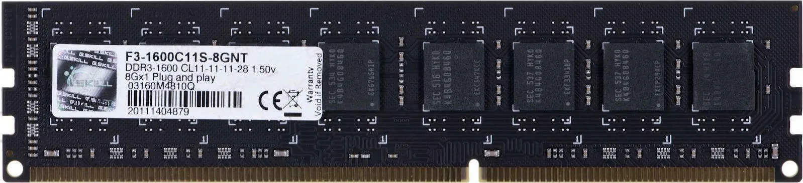 G.Skill 8GB DDR3 RAM με Ταχύτητα 1600 για Desktop (F3-1600C11S-8GNT)