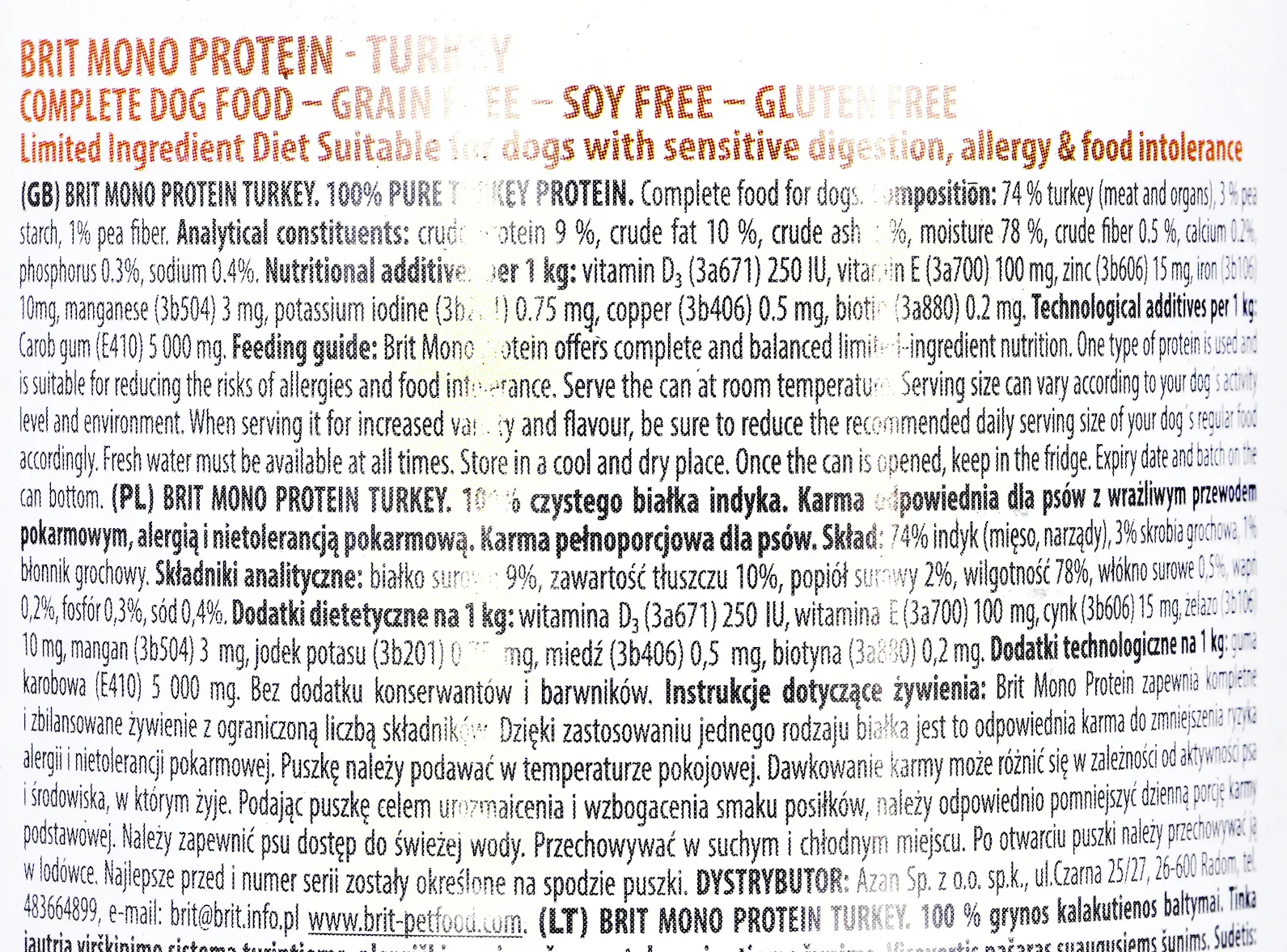 Brit Mono Protein Υγρή Τροφή Σκύλων σε Κονσέρβα με Γαλοπούλα χωρίς Σιτηρά & Γλουτένη 400gr
