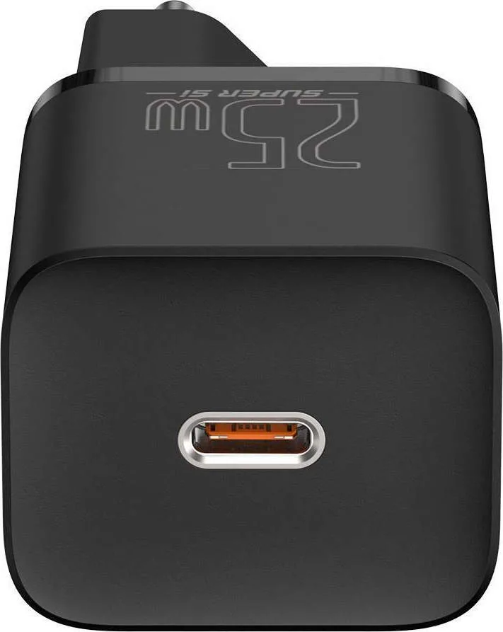 Baseus Φορτιστής με Θύρα USB-C και Καλώδιο USB-C - USB-C 25W Μαύρος (Super Si)