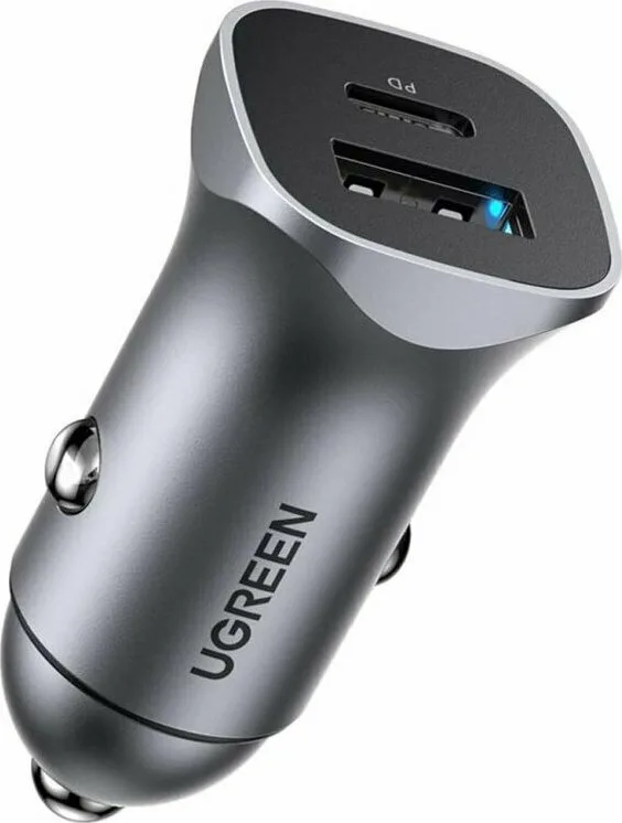 Ugreen Φορτιστής Αυτοκινήτου 24W 3A Γρήγορης Φόρτισης με Θύρες: 1xUSB 1xType-C Γκρι 30780