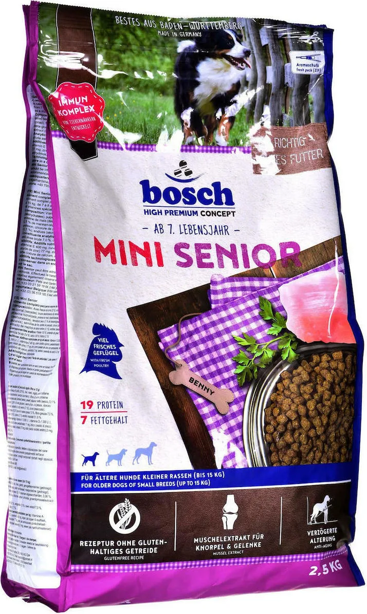 Bosch Petfood Concepts Senior Mini 2.5kg Ξηρά Τροφή χωρίς Γλουτένη για Ηλικιωμένους Σκύλους Μικρόσωμων Φυλών με Κρέας
