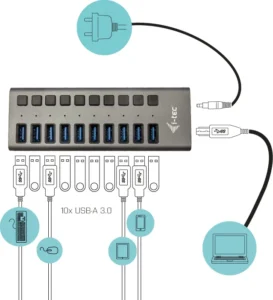 i-tec USB 3.0 Hub 10 Θυρών με σύνδεση USB-A & Θύρα Φόρτισης και Εξωτερική Παροχή Ρεύματος (U3CHARGEHUB10)
