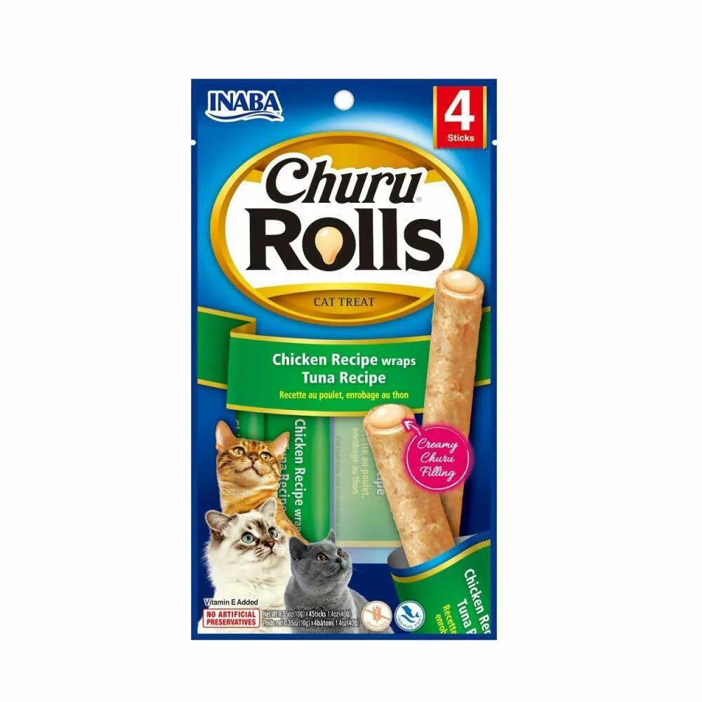 Inaba Churu Rolls Λιχουδιές Σνακ με Κοτόπουλο με Κοτόπουλο, Τόνο & Χτένια για Ενήλικες Γάτες 1τμχ 40gr IN732