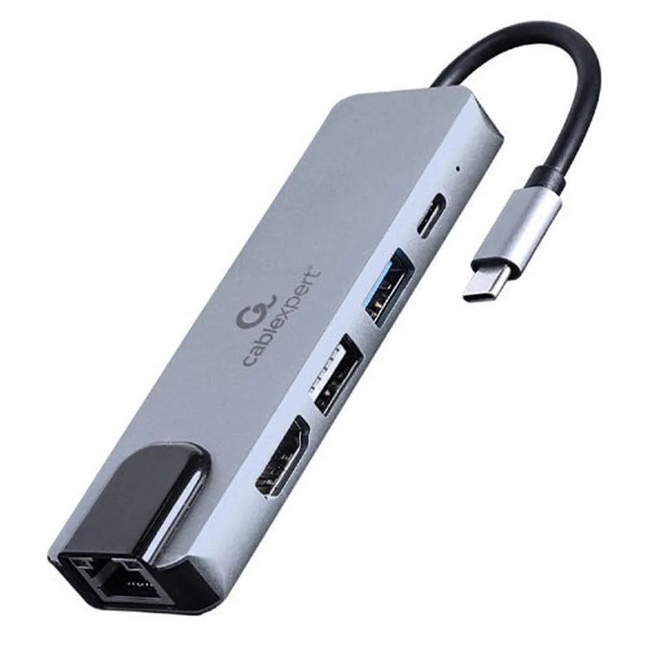 Cablexpert USB-C Docking Station με HDMI 4K PD Ethernet Γκρι (A-CM-COMBO5-04)