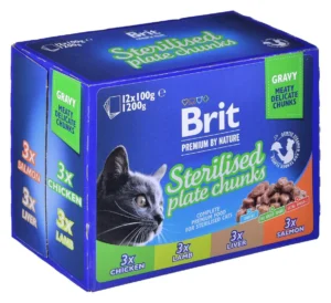 Brit Premium Sterilised Plate Chunks Υγρή Τροφή για Ενήλικες Γάτες σε Φακελάκι με Αρνί, Κοτόπουλο, Σολομό και Συκώτι χωρ