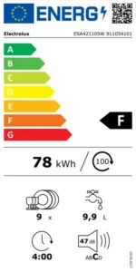 Electrolux Ελεύθερο Πλυντήριο Πιάτων για 9 Σερβίτσια Π45xY85εκ. Λευκό ESA42110SW