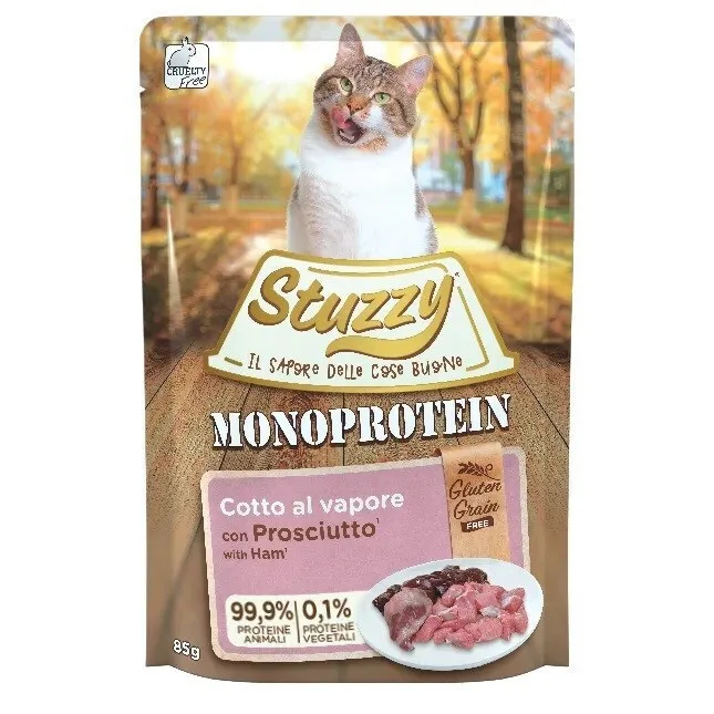 Stuzzy Monoprotein Υγρή Τροφή για Ενήλικες Γάτες σε Φακελάκι με Ζαμπόν χωρίς Γλουτένη 85gr