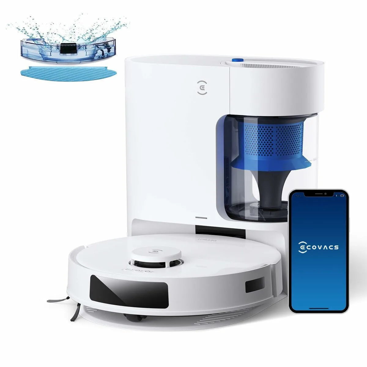 Ecovacs Deebot N20 Plus Σκούπα Ρομπότ για Σκούπισμα & Σφουγγάρισμα με Χαρτογράφηση και Wi-Fi Λευκή