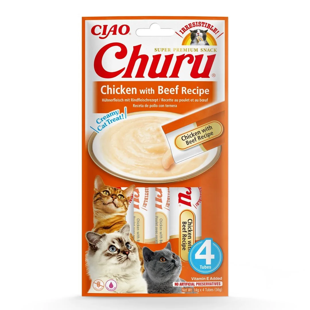 Inaba Churu Cat Λιχουδιές Σνακ με Βοδινό / Κοτόπουλο για Ενήλικες Γάτες 1τμχ 56gr IN120