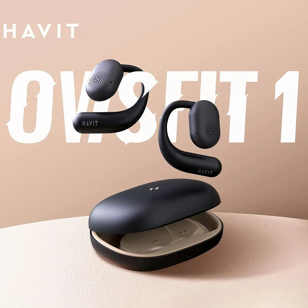 Havit OWSFIT 1 OWS914 Open Ear Bluetooth Handsfree Ακουστικά με Αντοχή στον Ιδρώτα και Θήκη Φόρτισης Μπεζ