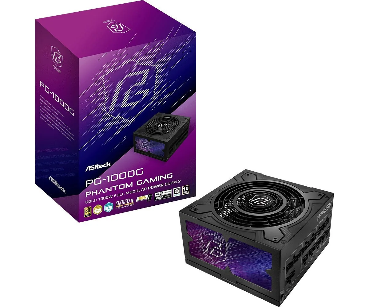ASRock Phantom Gaming PG-1000G 1000W Μαύρο Τροφοδοτικό Υπολογιστή Full Modular 80 Plus Gold