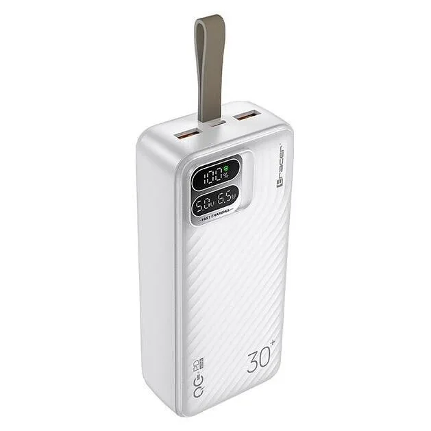 Tracer Blaze Power Bank 30000mAh 65W με 2 Θύρες USB-A και Θύρα USB-C Λευκό
