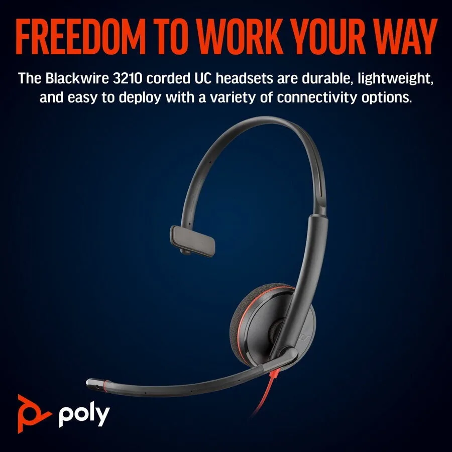Poly Blackwire 3210 On Ear Multimedia Ακουστικά με μικρόφωνο και σύνδεση USB-A / USB-C