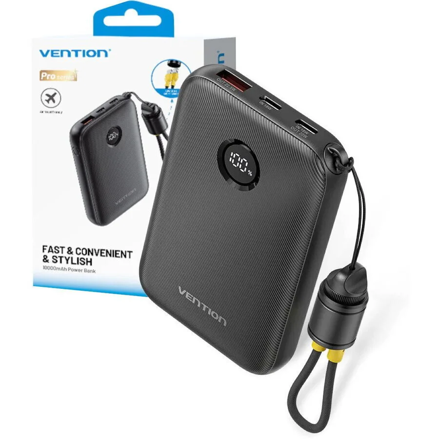 Vention Power Bank 10000mAh 22.5W, USB-A και USB-C Μαύρο