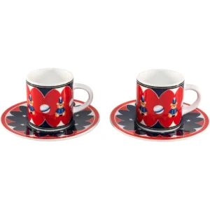 Bialetti Χαρούμενο Χριστουγεννιάτικο Σετ με 2 Φλιτζάνια Εσπρέσο και Πιατέλες